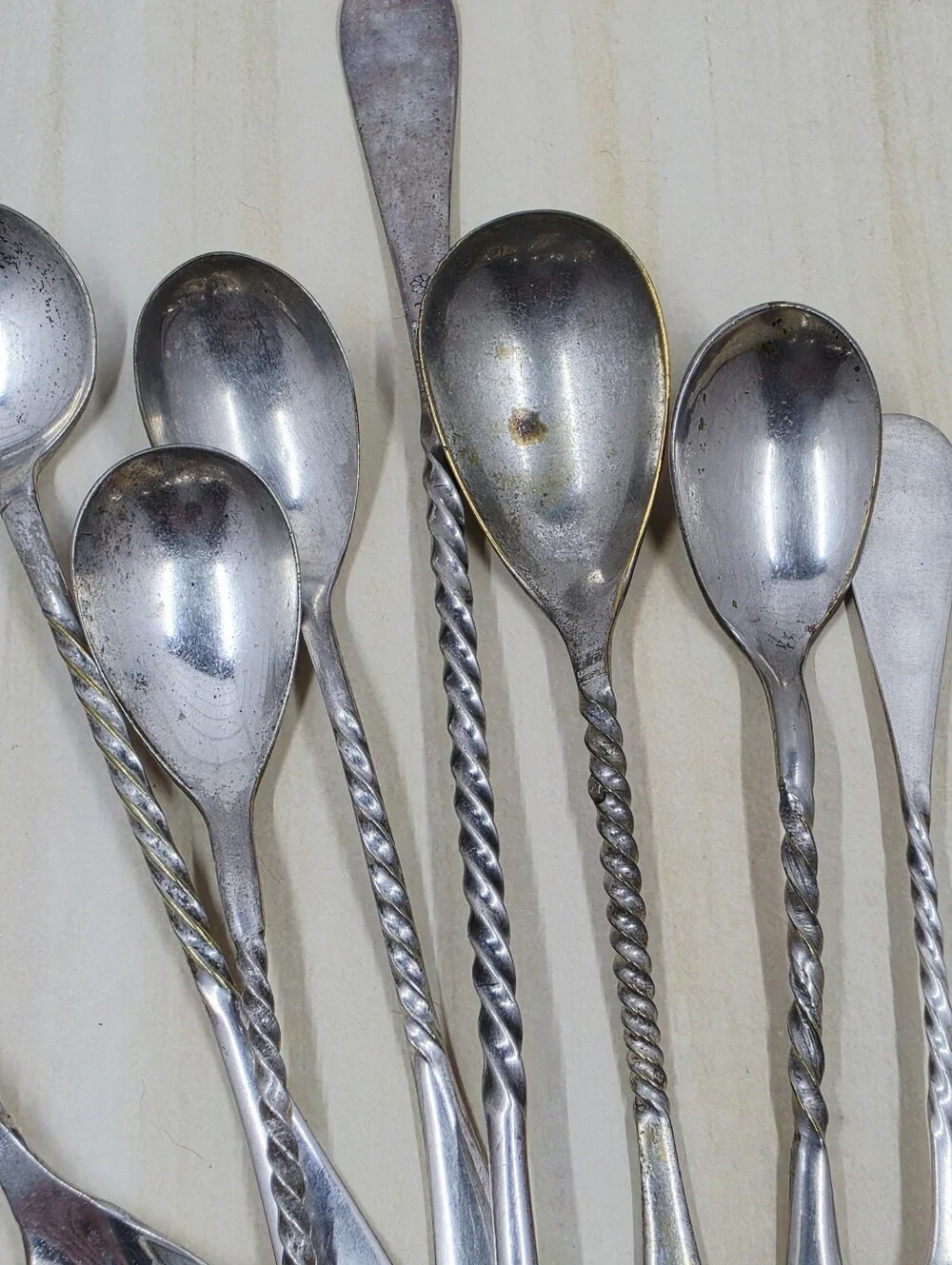 Silverplate Antique & Vintage Twisted Handle Spoons 10 Pieces Variety